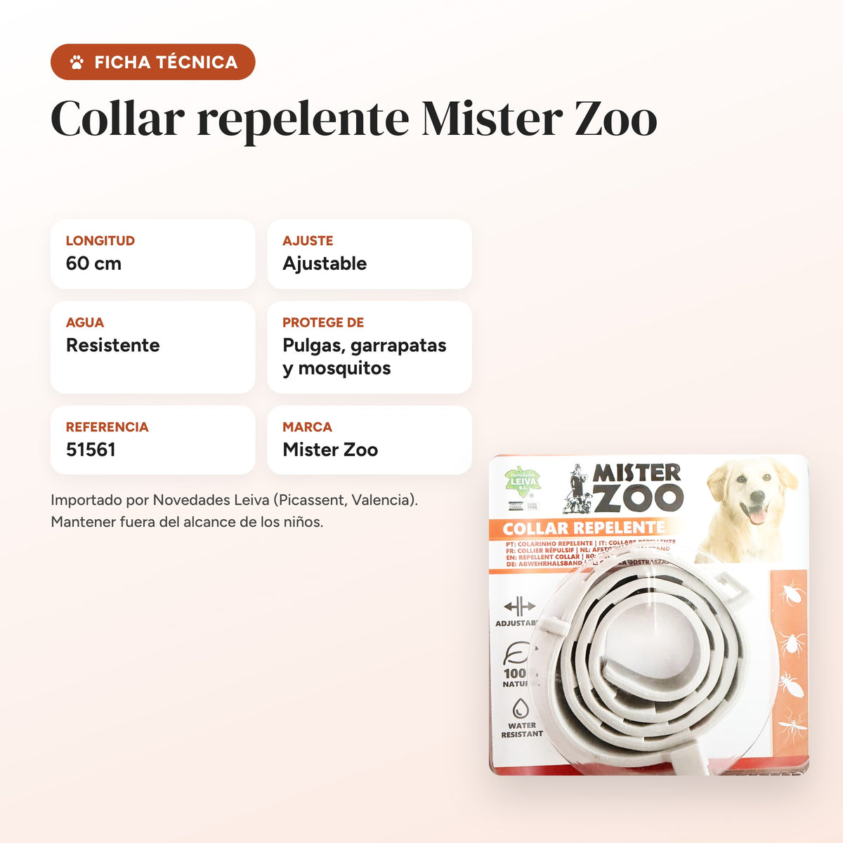 Ficha técnica del collar repelente