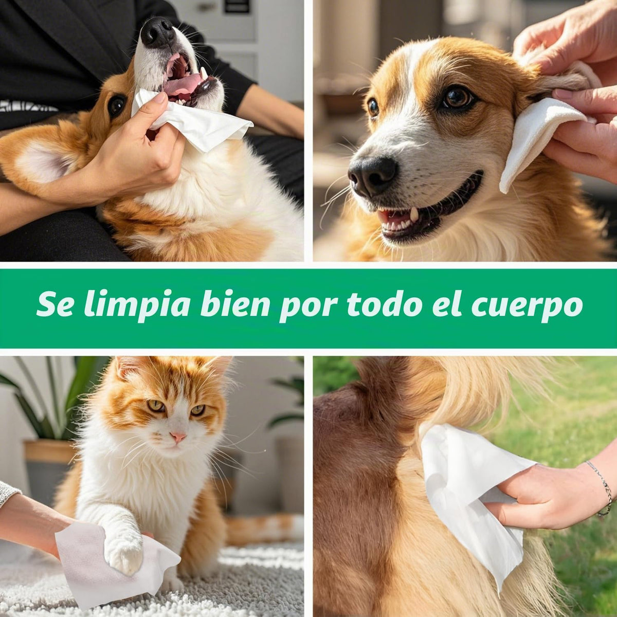 Limpieza de patas, orejas, boca y cuerpo
