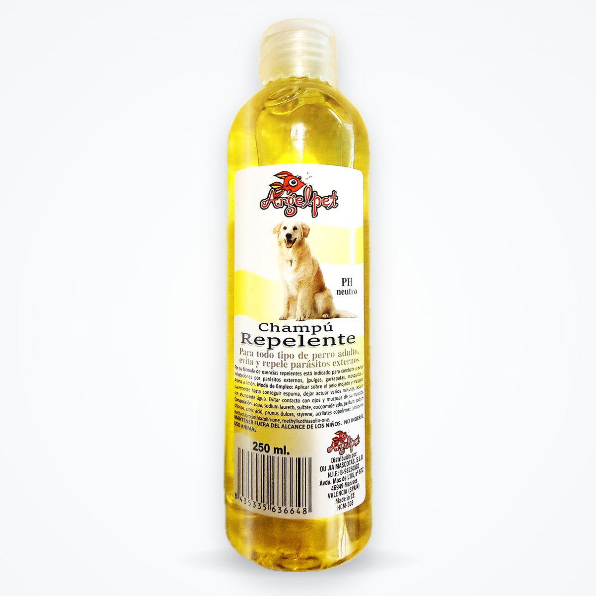 Champú repelente antiparasitario para perros, bote de 250 ml