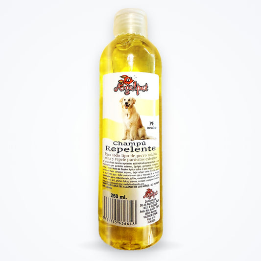 Champú repelente antiparasitario para perros, bote de 250 ml