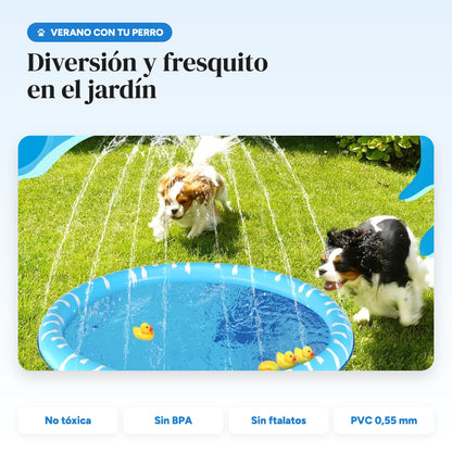 Perros jugando en la piscina con chorros en el jardín: no tóxica, sin BPA ni ftalatos