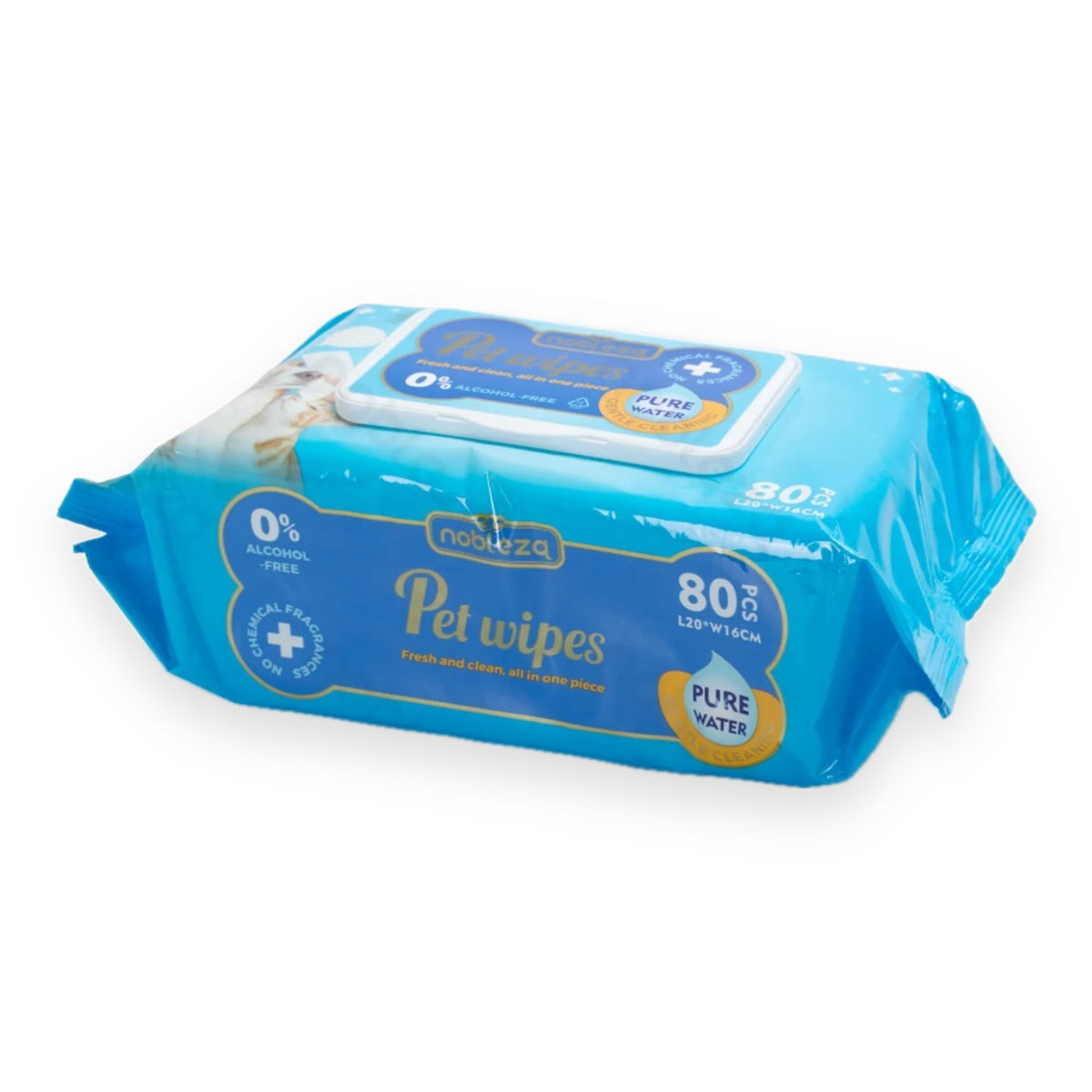 Toallitas húmedas Nobleza para perros y gatos con agua pura, 80 unidades