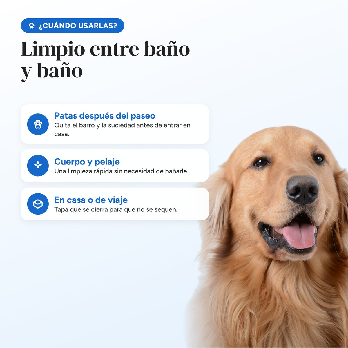 Cuándo usar las toallitas: patas, cuerpo y de viaje