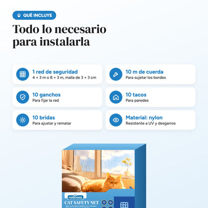 Qué incluye: red, cuerda, ganchos, tacos y bridas
